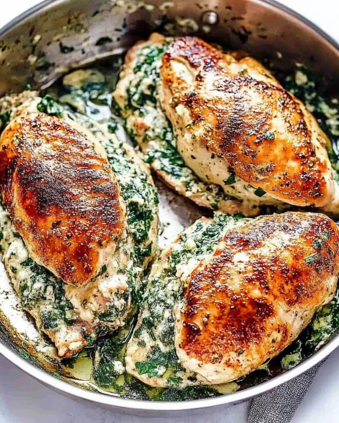 Spinach Artichoke Stuffed Chicken breast with creamy filling and golden crust.