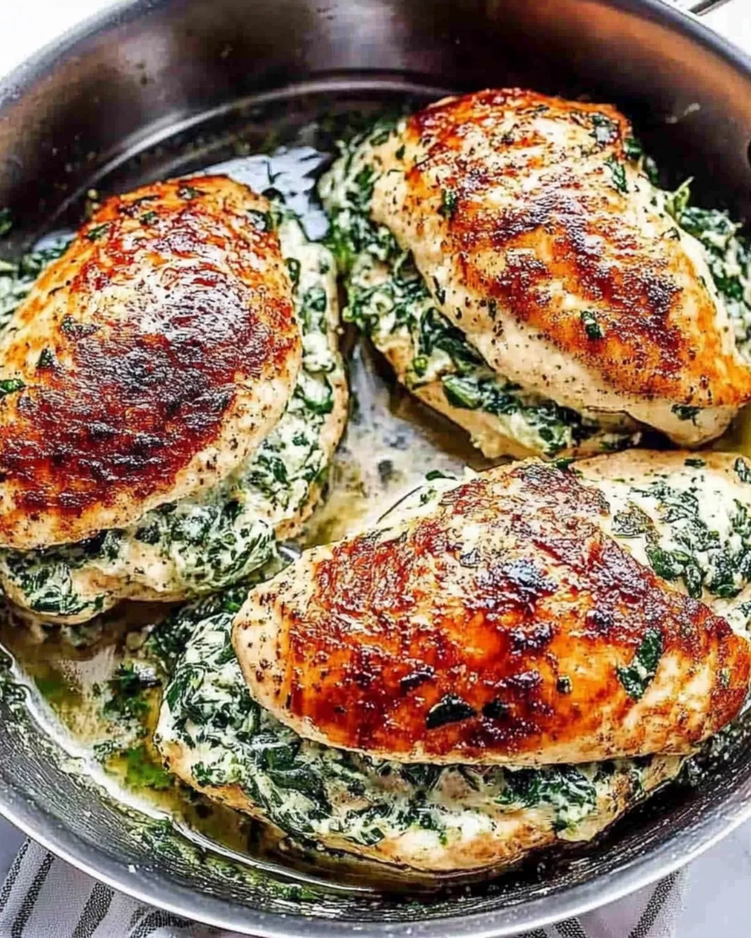 Spinach Artichoke Stuffed Chicken breast with creamy filling and golden crust.