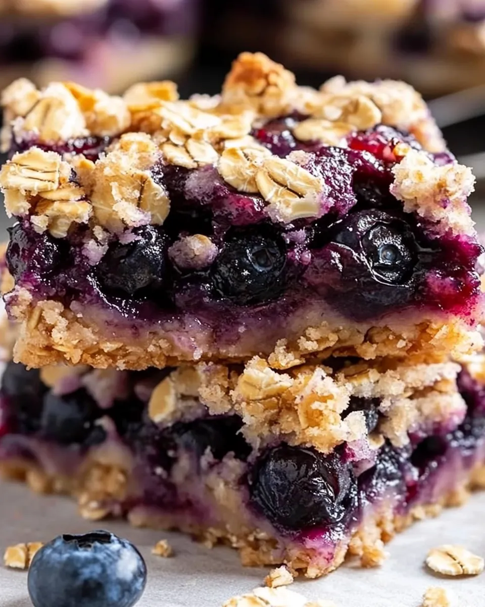 Baked oatmeal with fresh blueberries in a white dish.