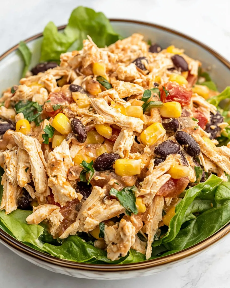 Quick Southwest Chicken Salad with fresh veggies, black beans, and a creamy dressing.