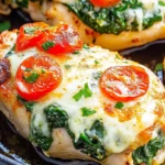 Spinach Stuffed Chicken Breast sliced open, revealing a creamy spinach and cheese filling.