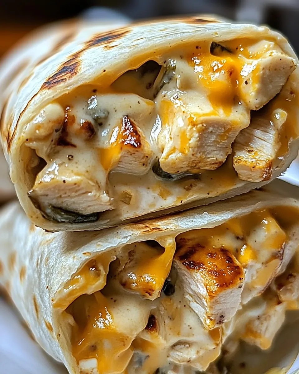 Cheesy Garlic Chicken Wraps with melted cheese and golden grilled tortilla.