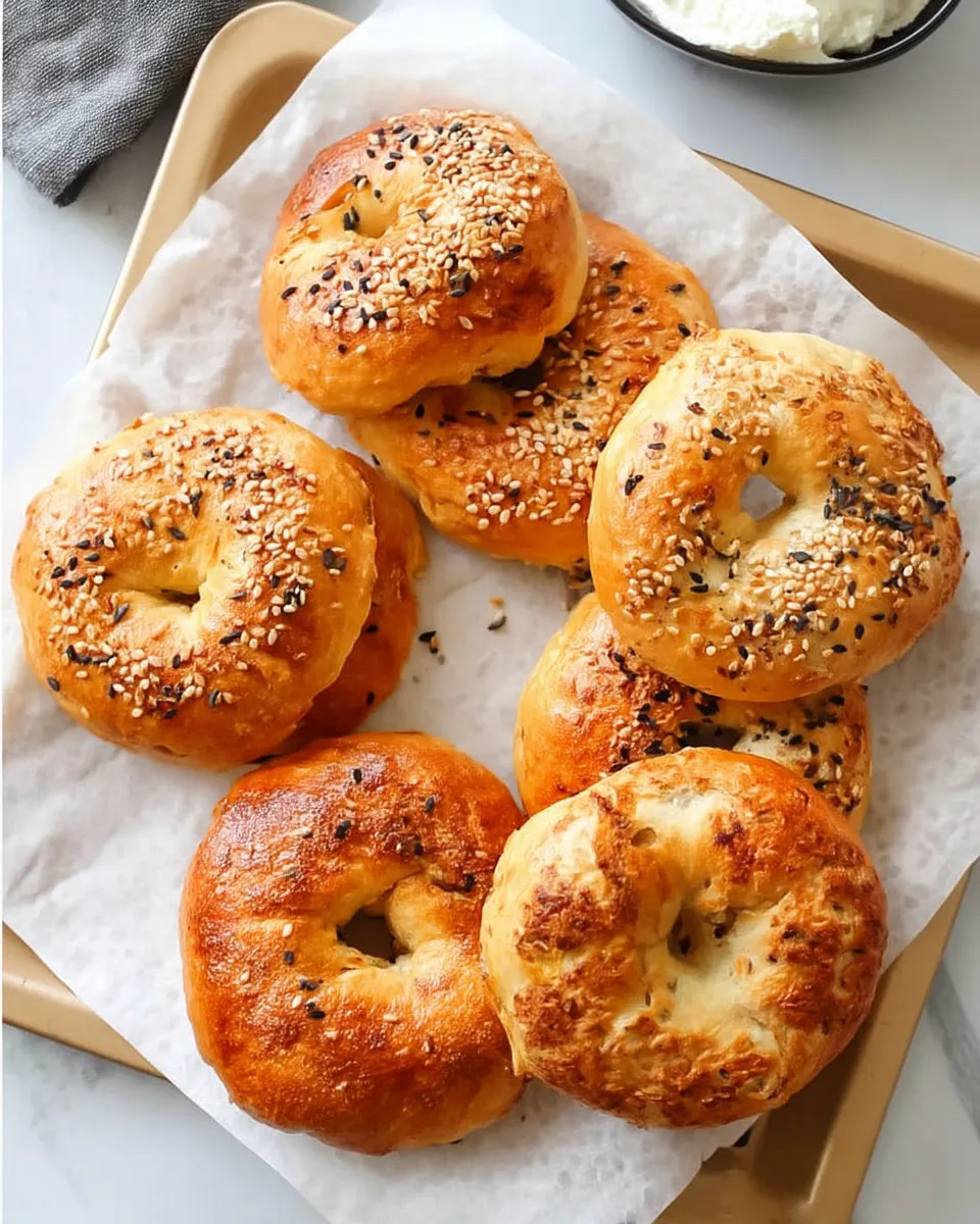 Air Fryer Protein Bagels, golden and crispy, with a slight sheen from the air frying process.