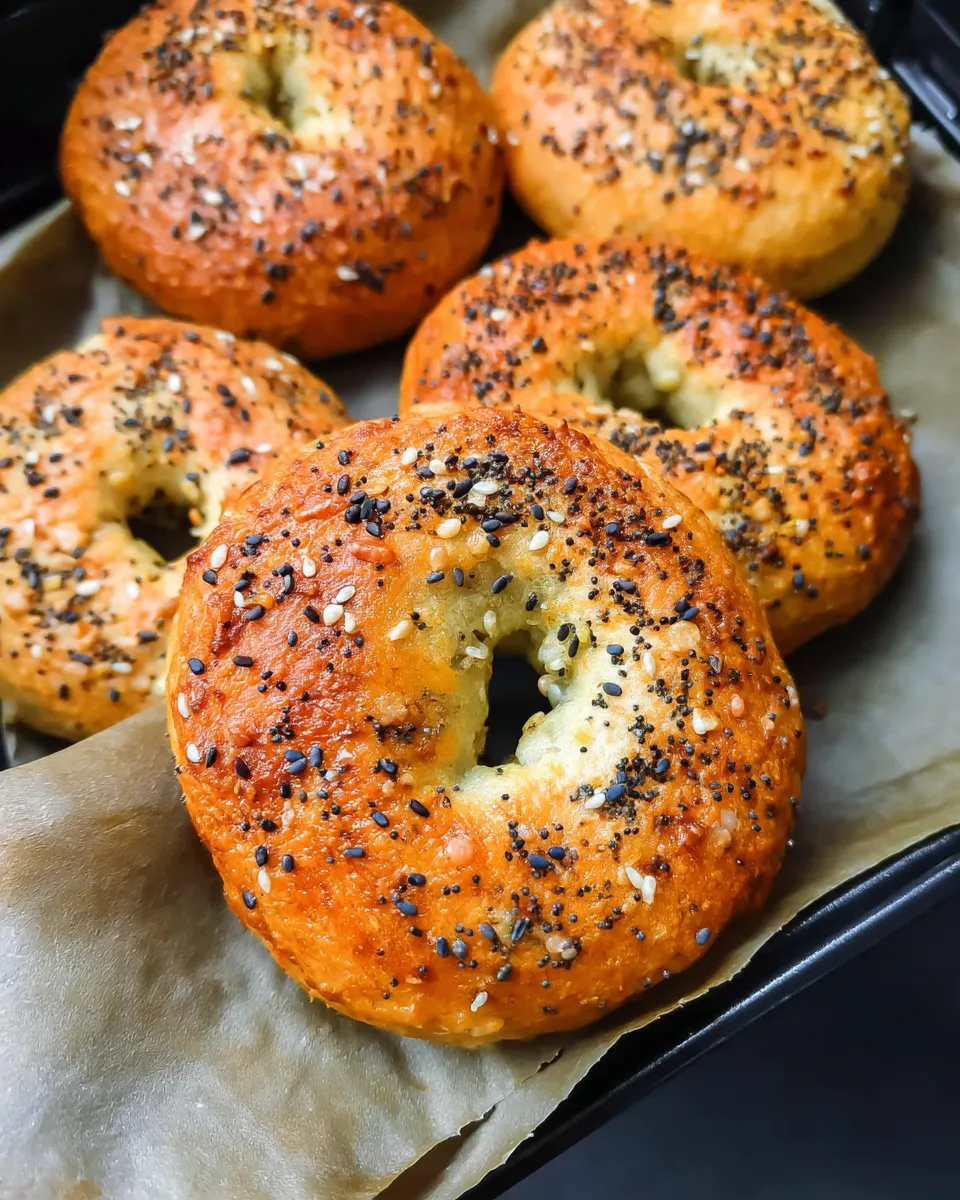 Air Fryer Protein Bagels, golden and crispy, with a slight sheen from the air frying process.