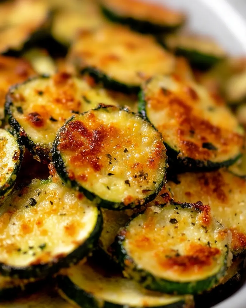 Golden, crispy Baked Parmesan Zucchini slices with a crispy breadcrumb coating and melted cheese.