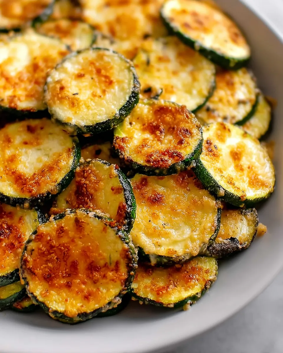 Golden, crispy Baked Parmesan Zucchini slices with a crispy breadcrumb coating and melted cheese.