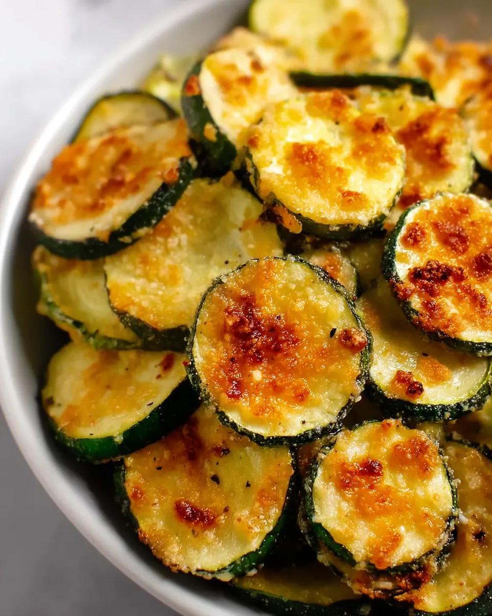 Golden, crispy Baked Parmesan Zucchini slices with a crispy breadcrumb coating and melted cheese.