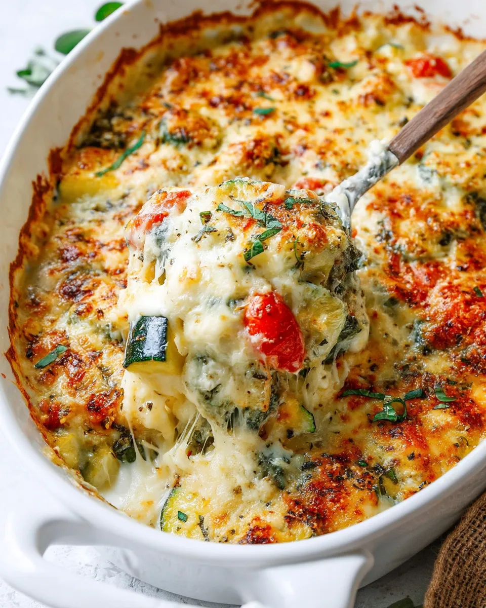 Golden baked zucchini rounds layered with melted cheese, creating a delicious and comforting vegetable side dish.