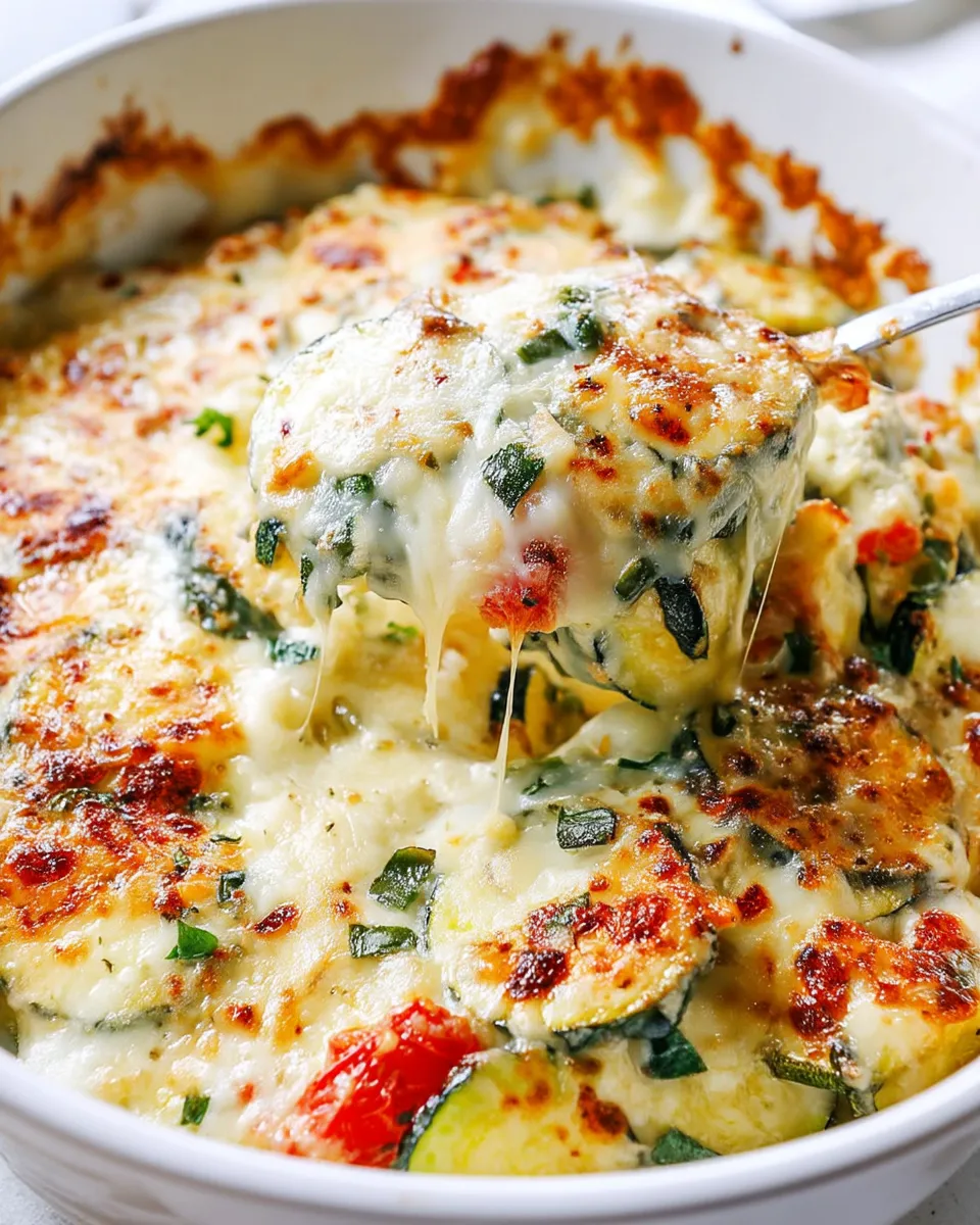 Golden baked zucchini rounds layered with melted cheese, creating a delicious and comforting vegetable side dish.