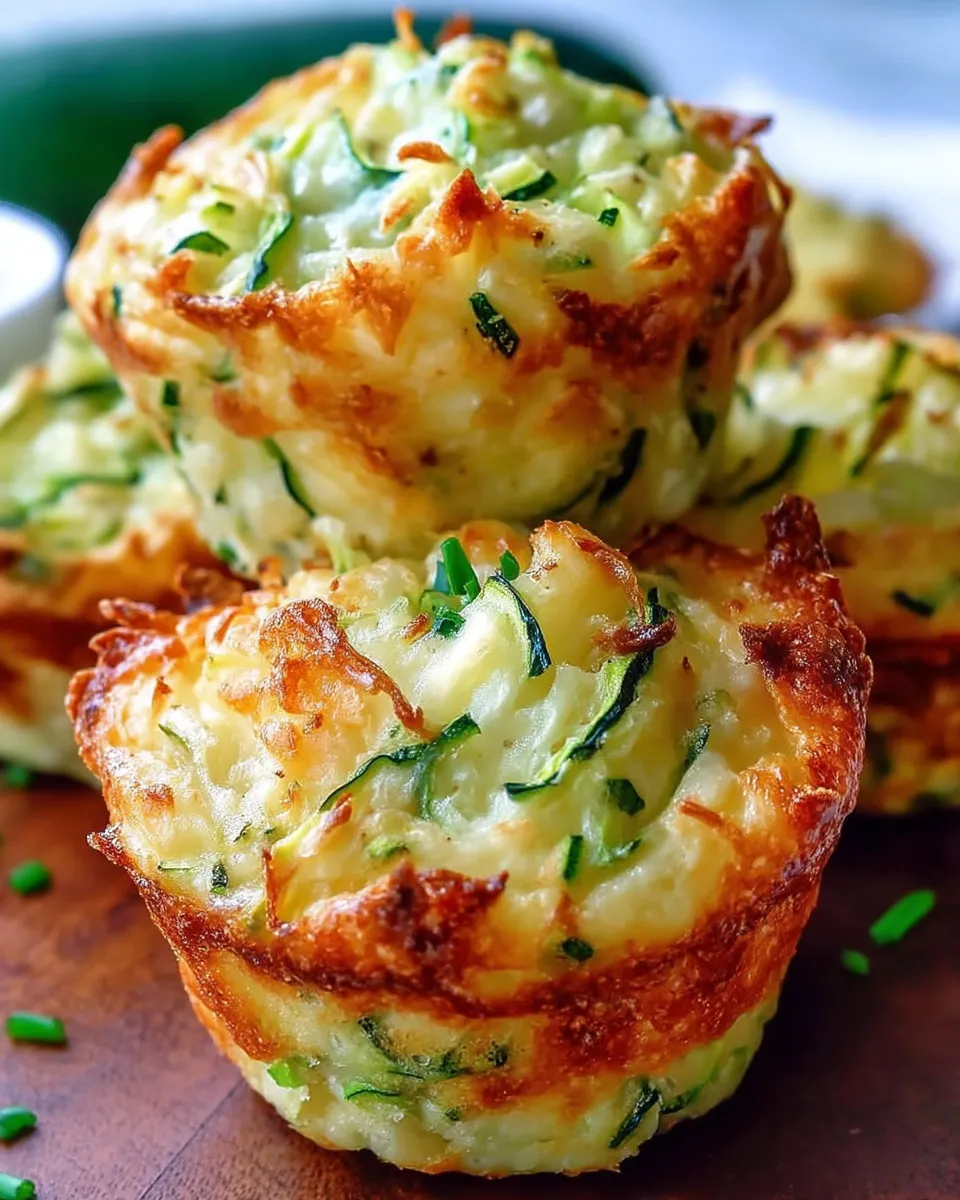 Golden brown zucchini and potato muffins baked with Parmesan cheese, served crispy in a muffin tin.