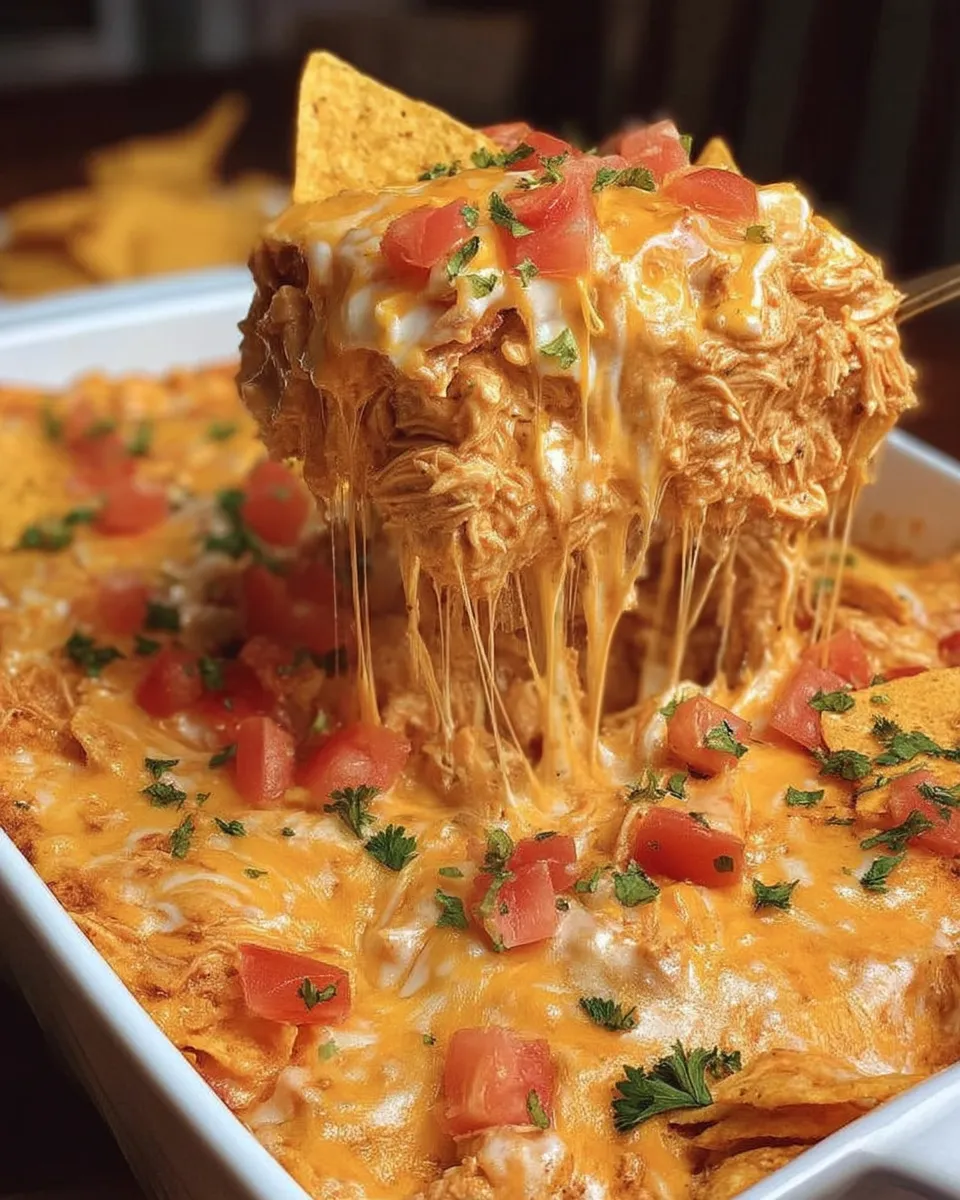 A creamy and cheesy Mexican White Trash Casserole served hot in a baking dish, loaded with ground beef, corn, beans, cheese, and crushed tortilla chips.