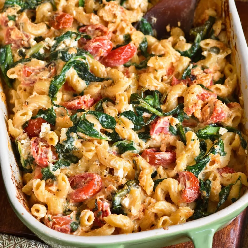 Creamy Baked Feta Pasta with cherry tomatoes, garlic, and fresh basil