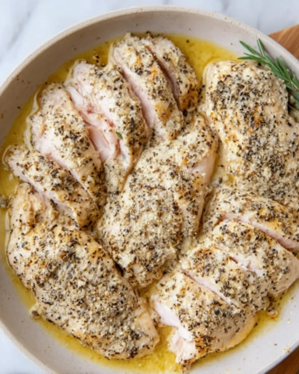 Grilled Greek Marinated Chicken thighs garnished with fresh herbs and lemon wedges on a rustic plate.