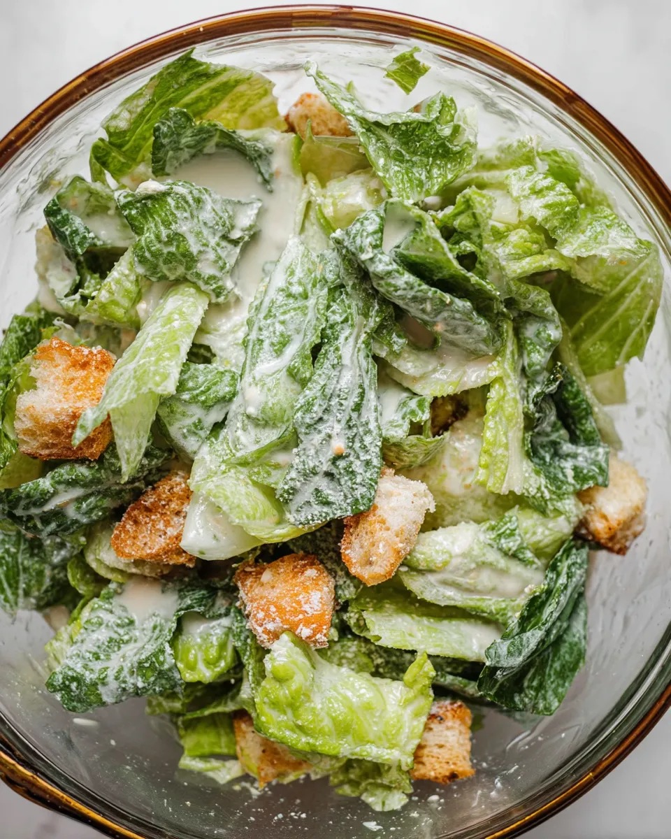 A small glass jar filled with creamy homemade Caesar salad dressing, surrounded by lemon slices, grated Parmesan, garlic cloves, and anchovies on a rustic wooden surface.