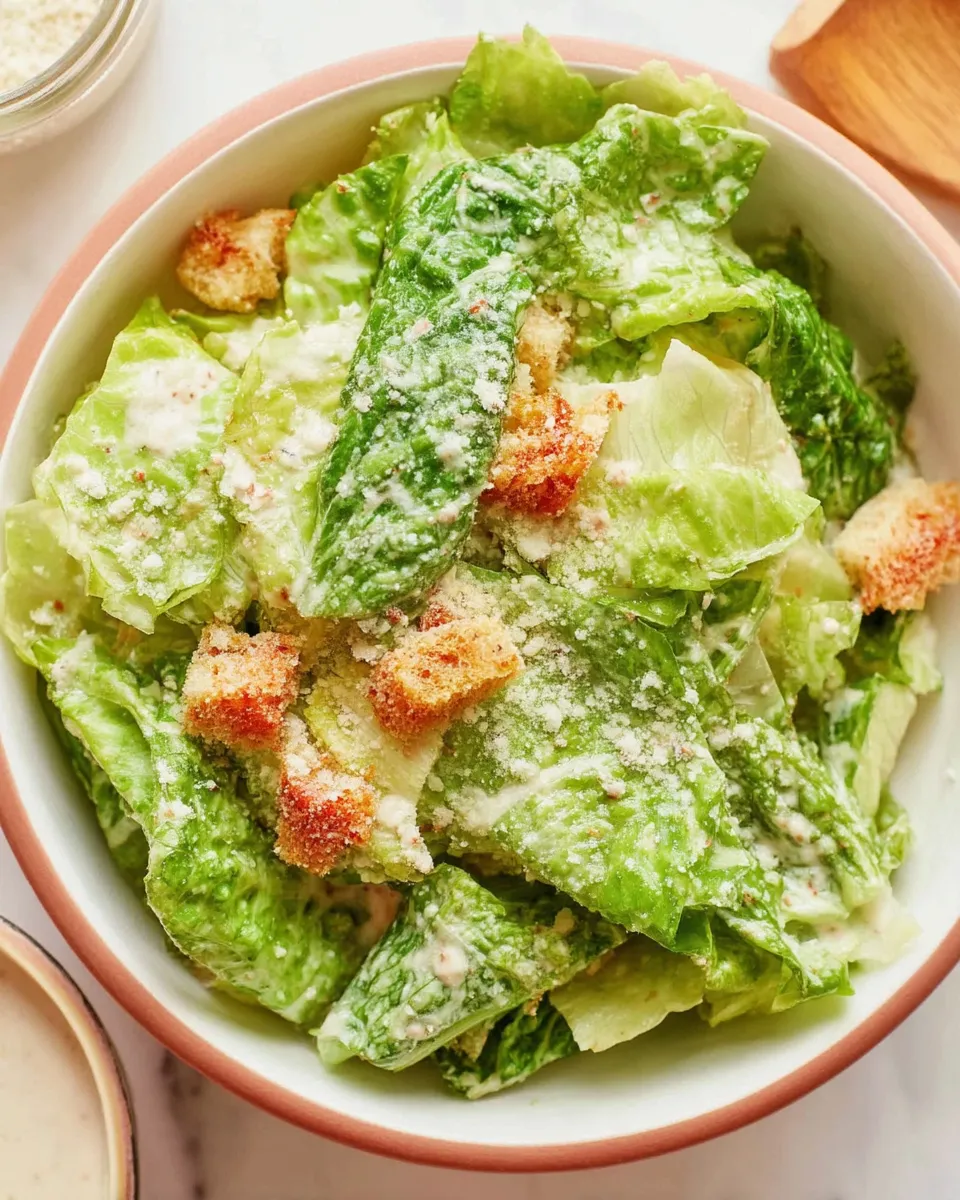 A small glass jar filled with creamy homemade Caesar salad dressing, surrounded by lemon slices, grated Parmesan, garlic cloves, and anchovies on a rustic wooden surface.