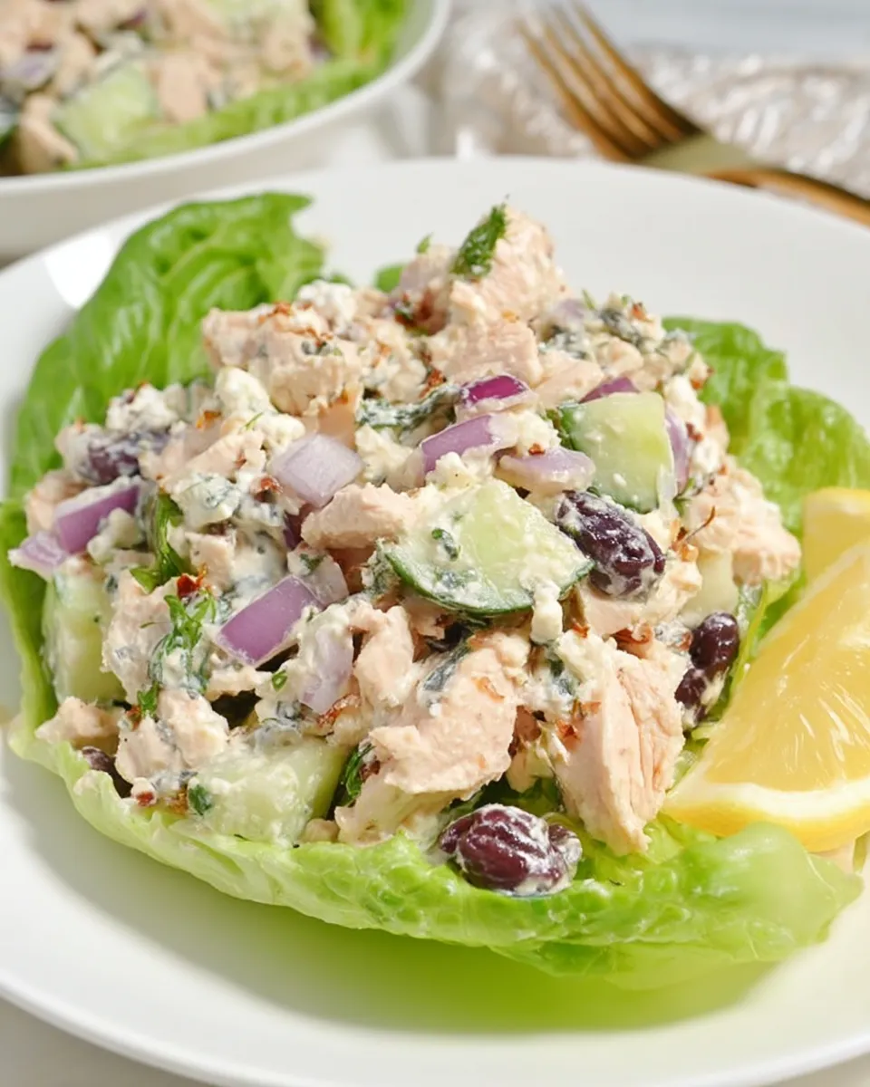 Keto Mediterranean chicken salad with grilled chicken cherry tomatoes feta olives and fresh basil