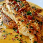 Red snapper fillet topped with creamy Creole sauce and garnished with herbs
