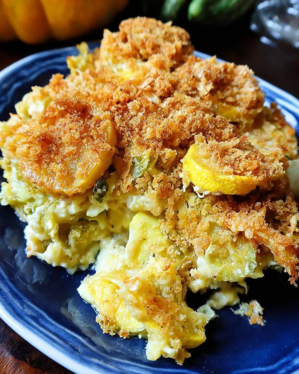 southern squash casserole with crispy Ritz topping