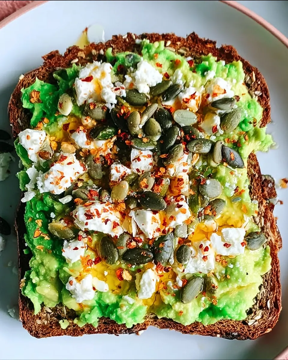 Avocado, feta, chili flakes, honey, pepitas on board