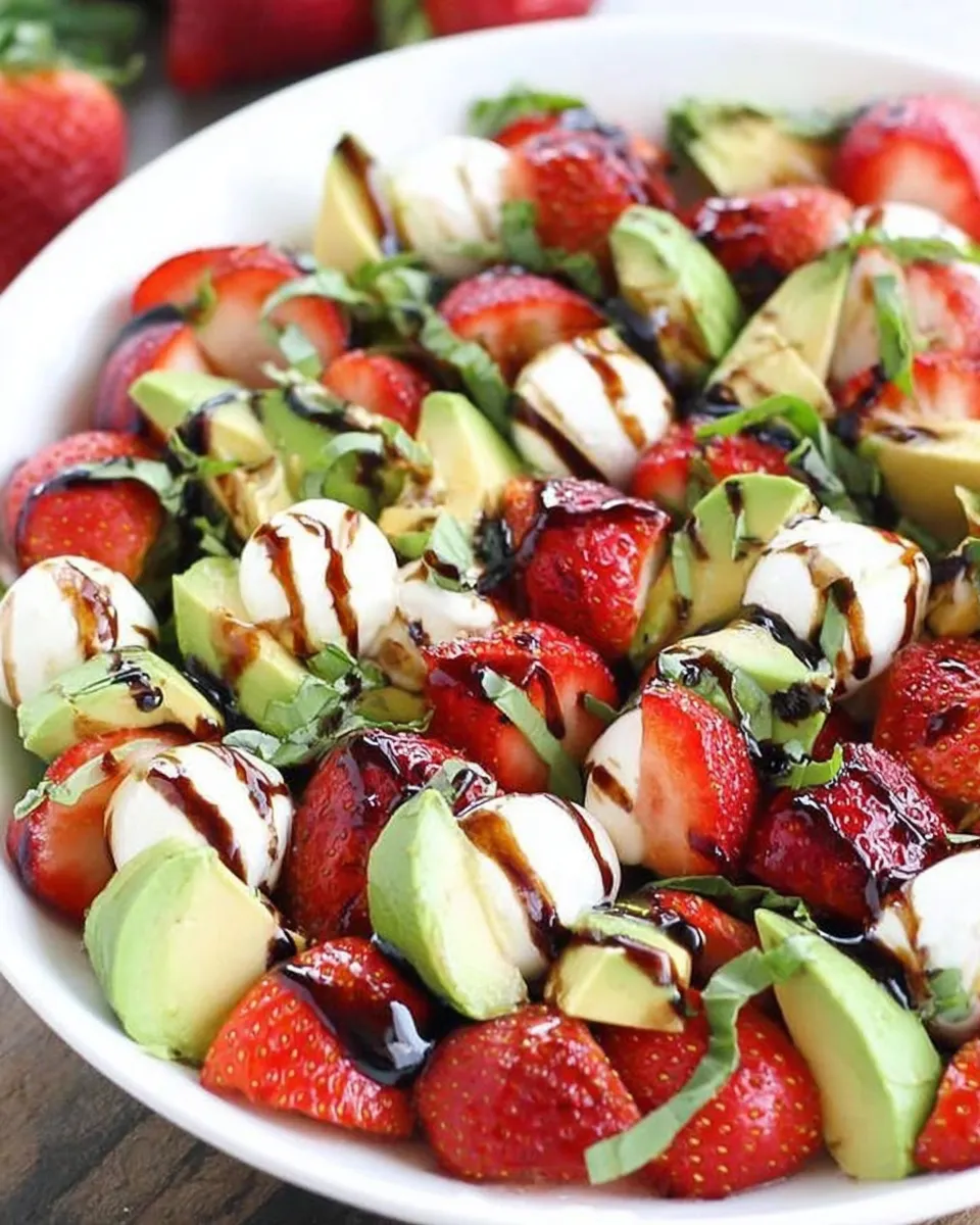 ingredients for avocado strawberry caprese salad