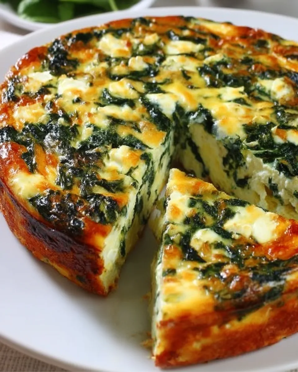 Cottage cheese and spinach crustless quiche on plate