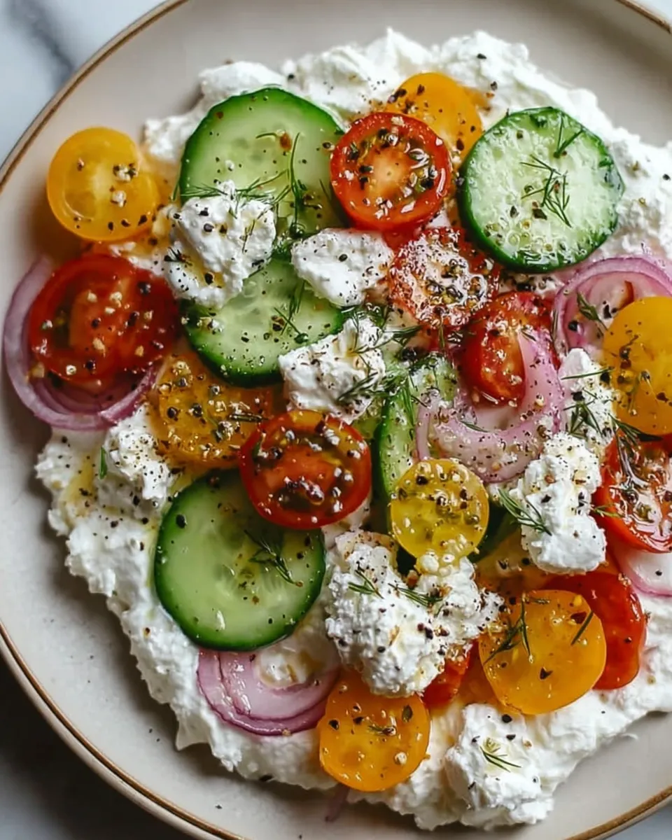  Cucumber and tomato cottage cheese plate