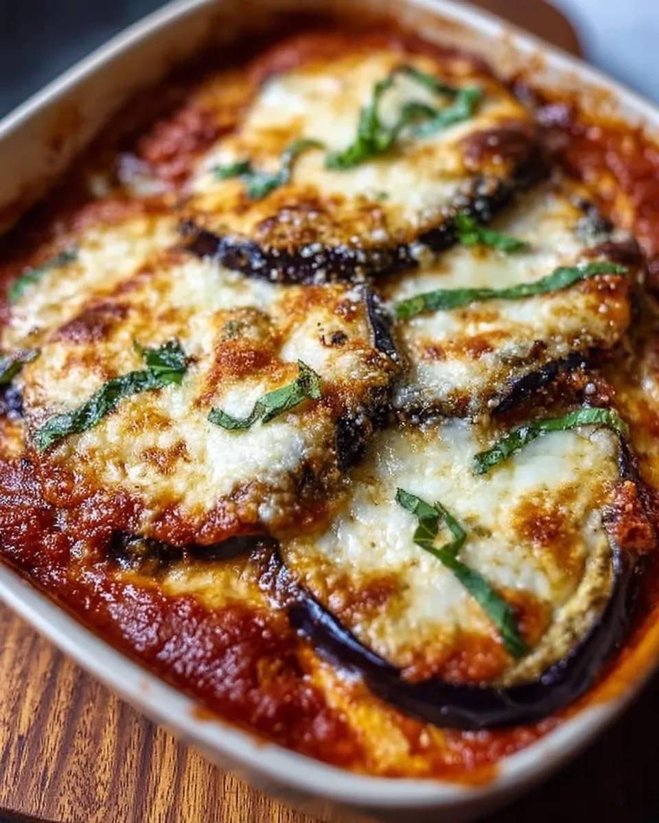 Eggplant Parmesan Bake with marinara and melted cheese
