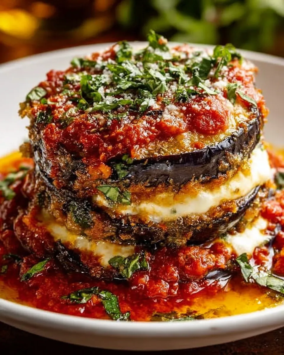 Eggplant Parmigiana with melted cheese and fresh basil