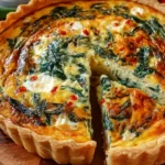 Ricotta and spinach quiche baked to golden perfection with herbs on top