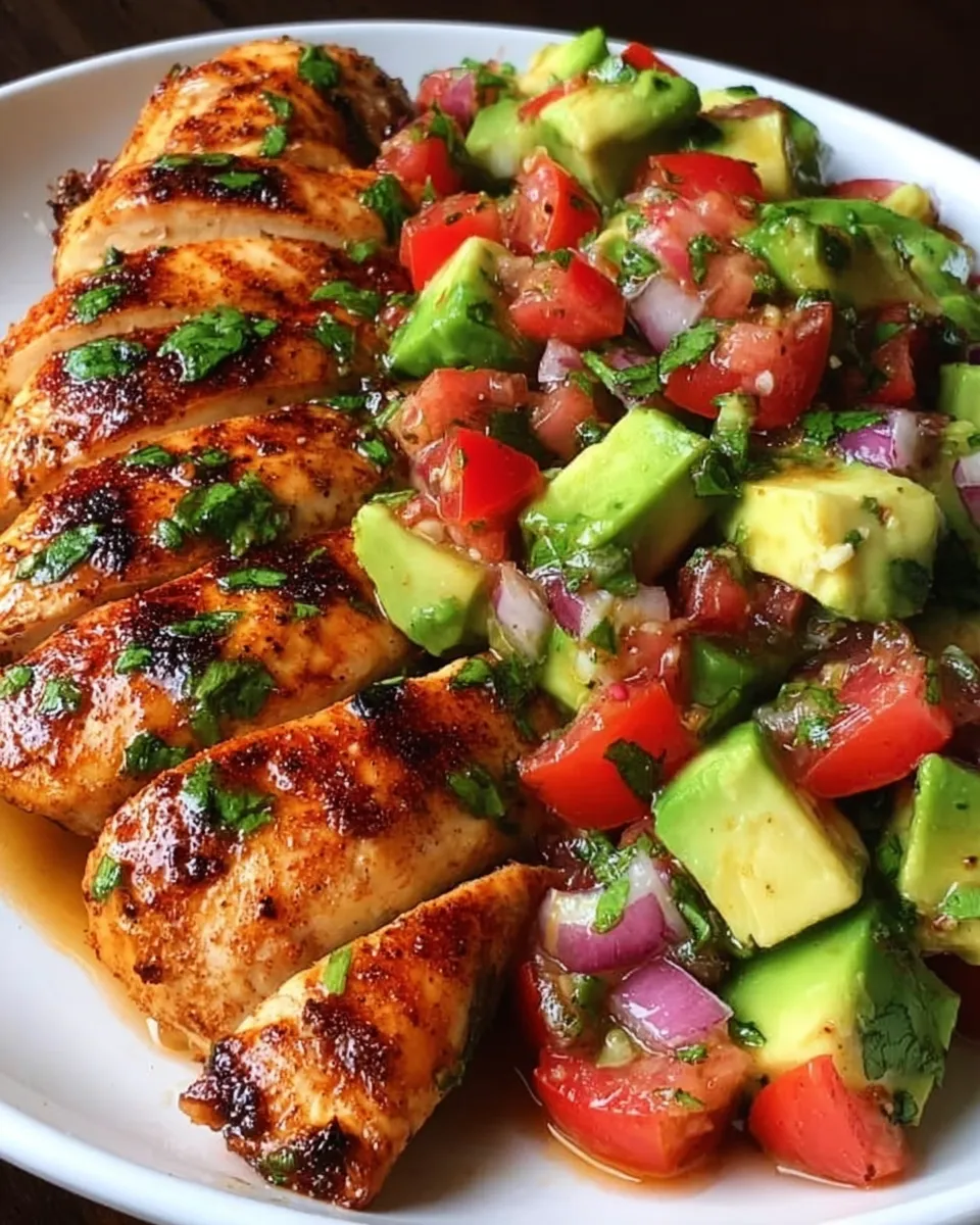Fiesta Lime Chicken served with avocado salsa and rice
