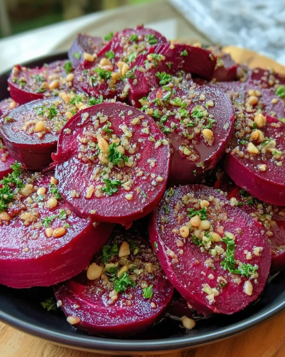 Roasted beet slices with garlic butter