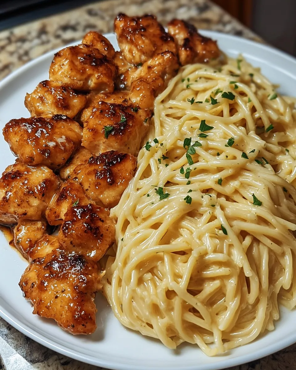 Served lemon garlic butter chicken pasta