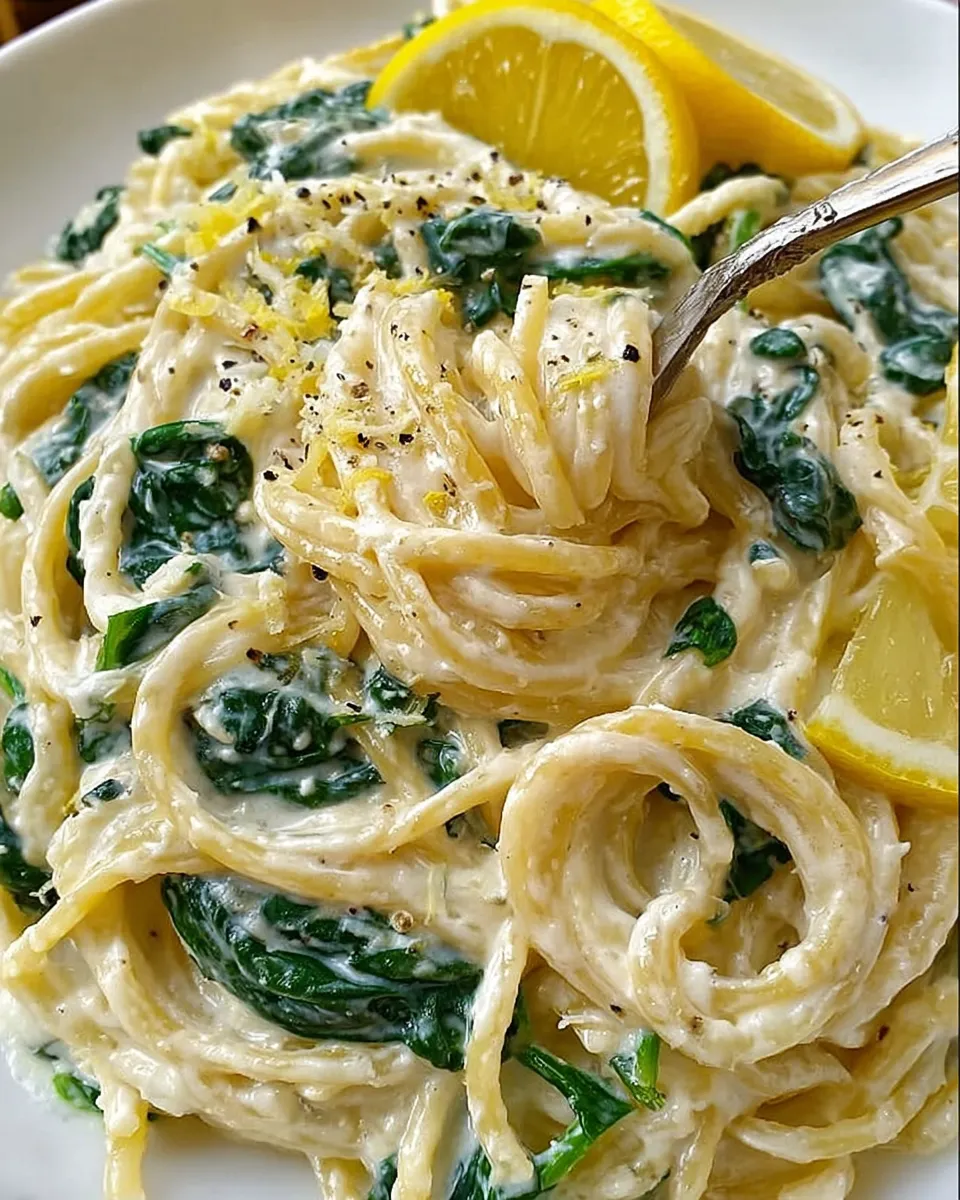 Creamy lemon ricotta spinach pasta in a bowl, garnished with lemon zest and parmesan