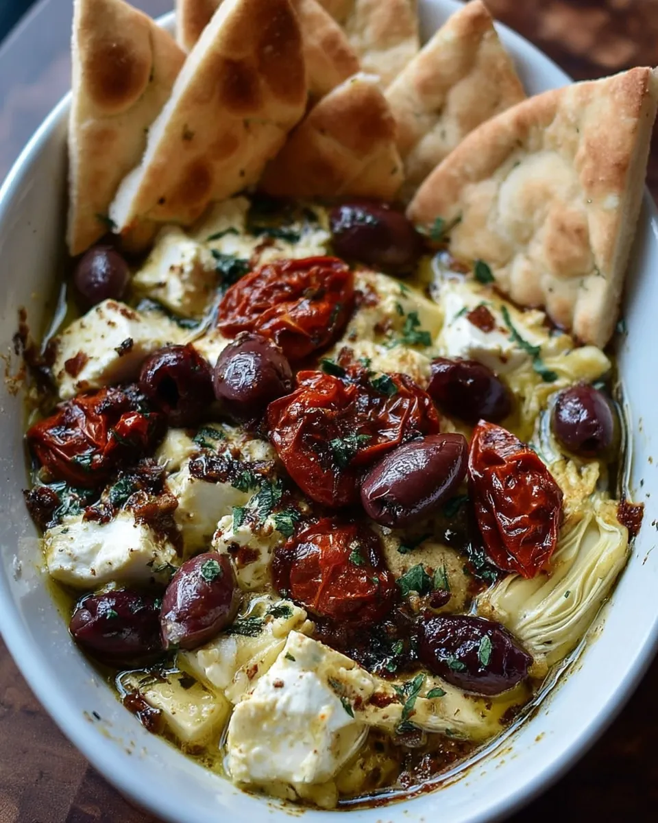 Hot Mediterranean baked feta with roasted tomatoes