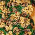 Skillet of Parmesan Spinach Mushroom Pasta