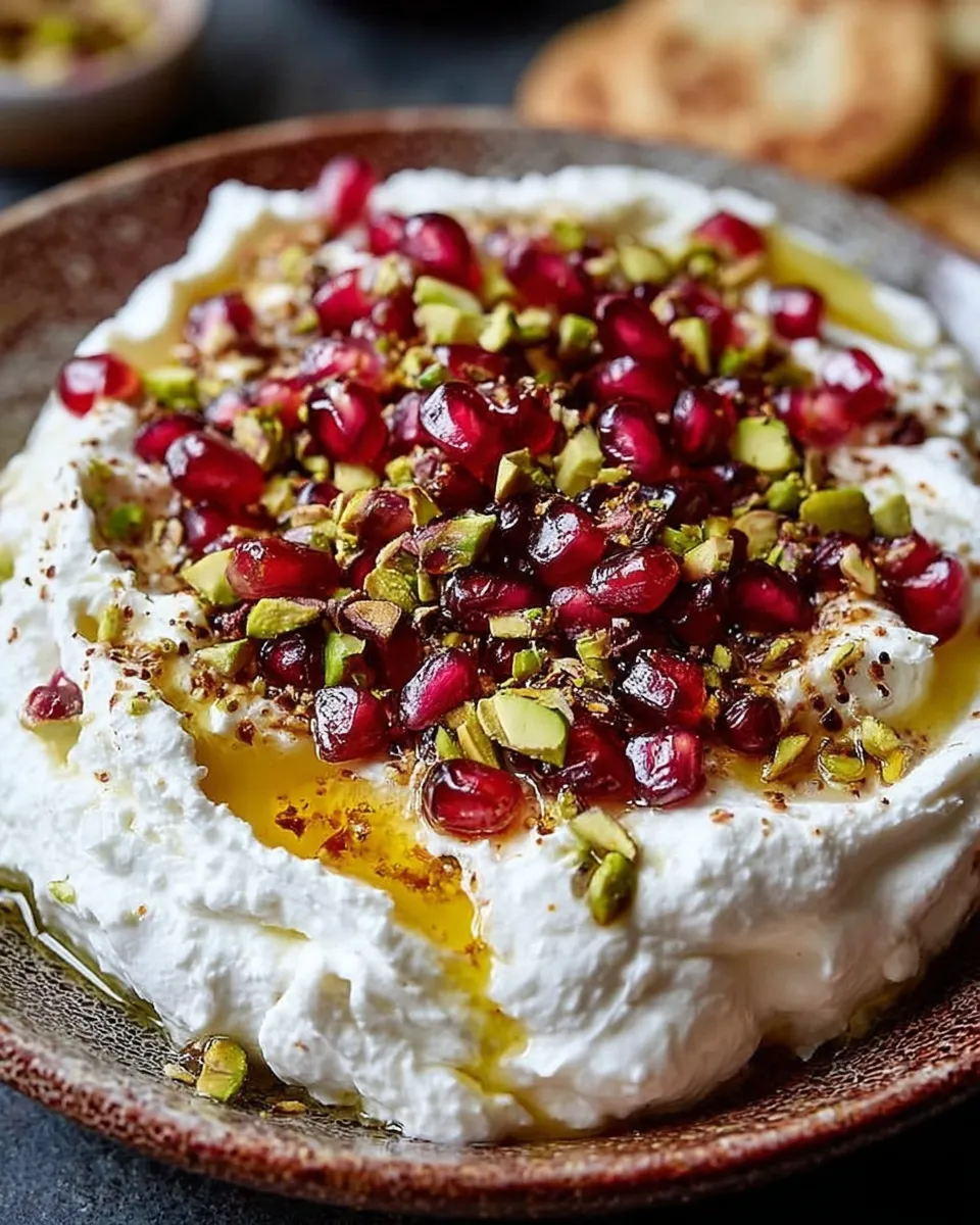 Serving platter with whipped feta and accompaniments