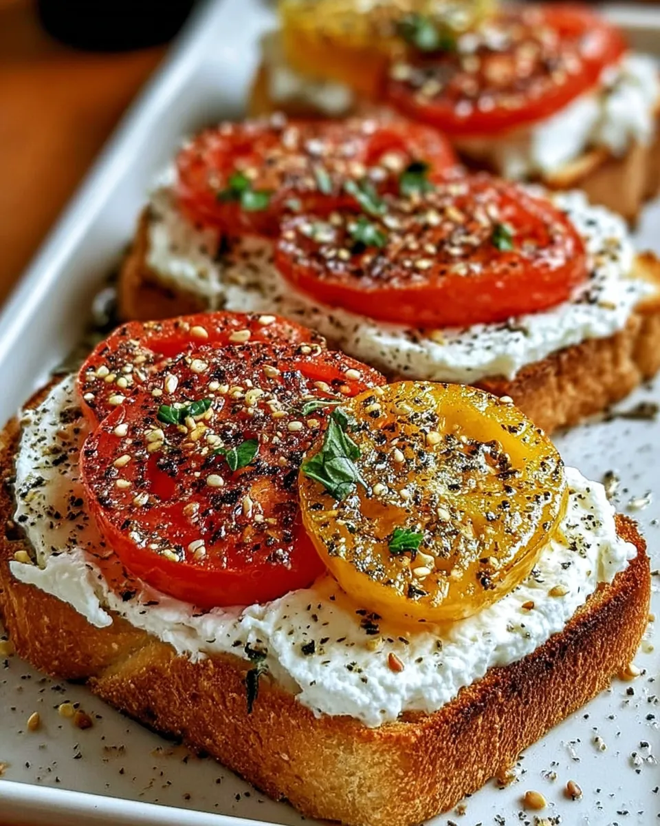 Close-up tomato ricotta toast