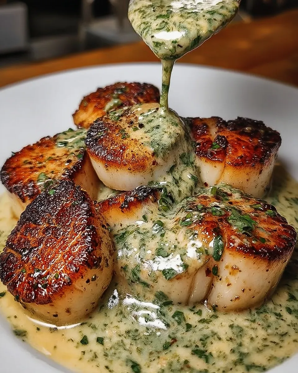 Close-up of scallops being patted dry with paper towels on a wooden cutting board