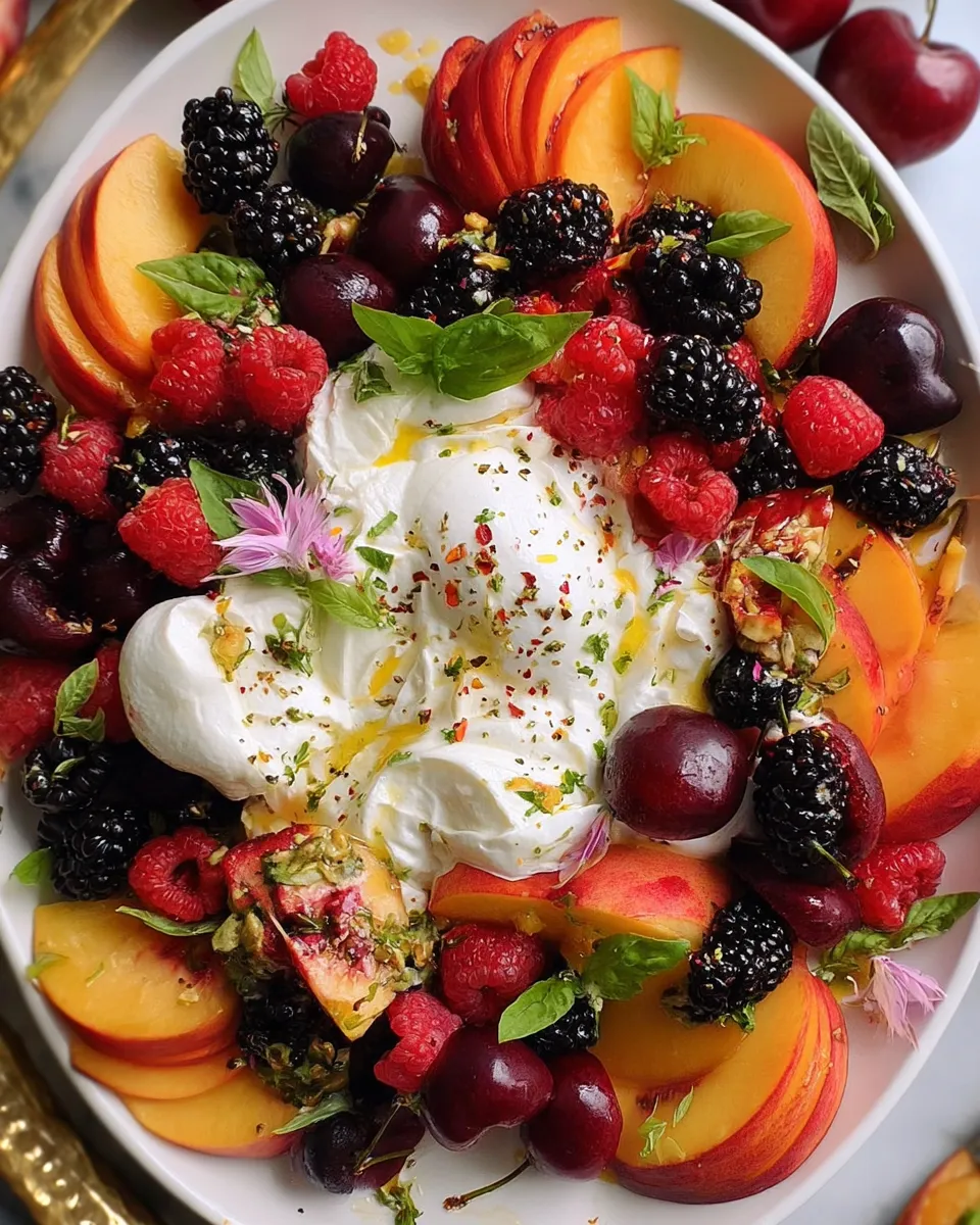 Summer burrata salad served outdoors with crostini