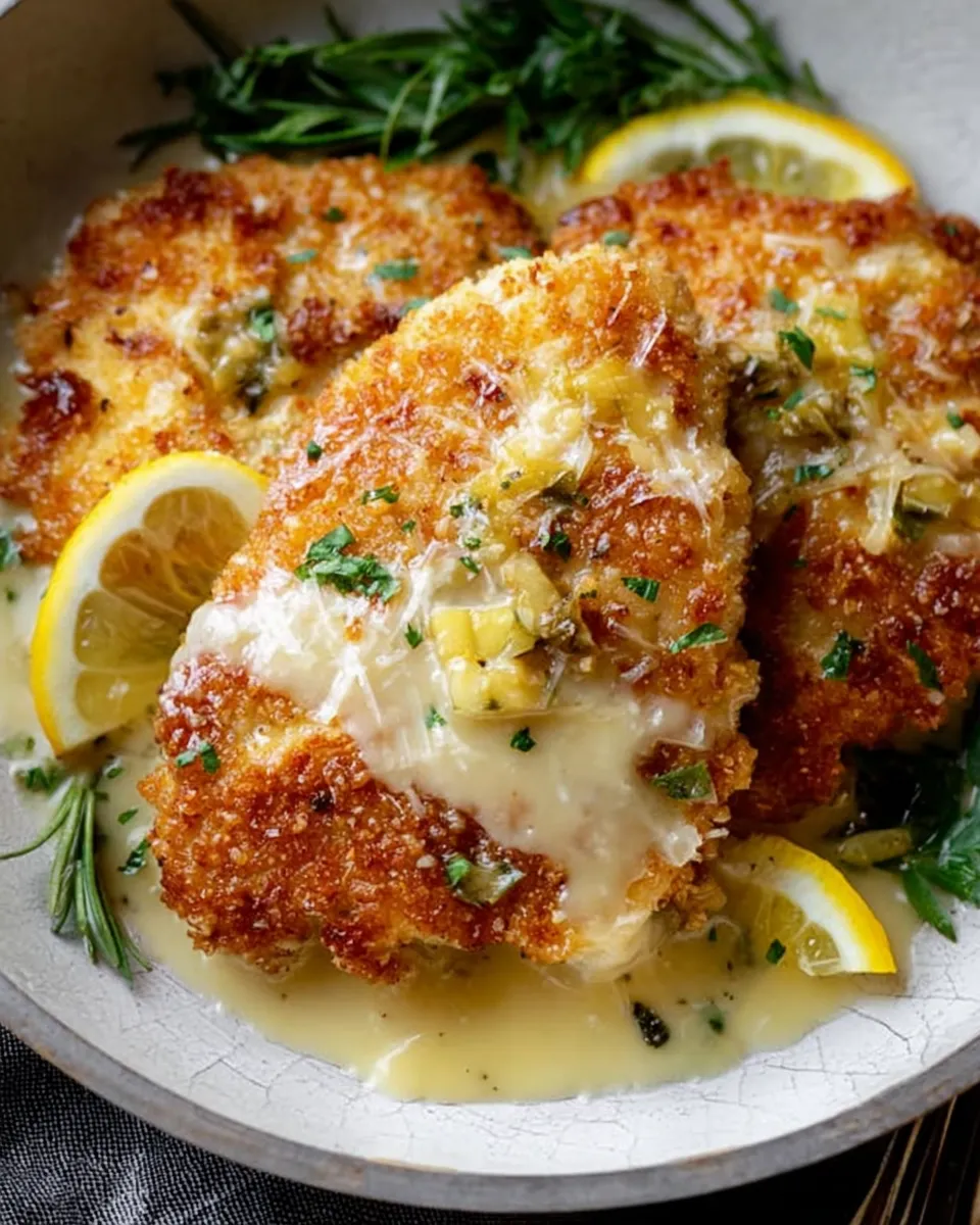 Plated lemon Pecorino crispy chicken