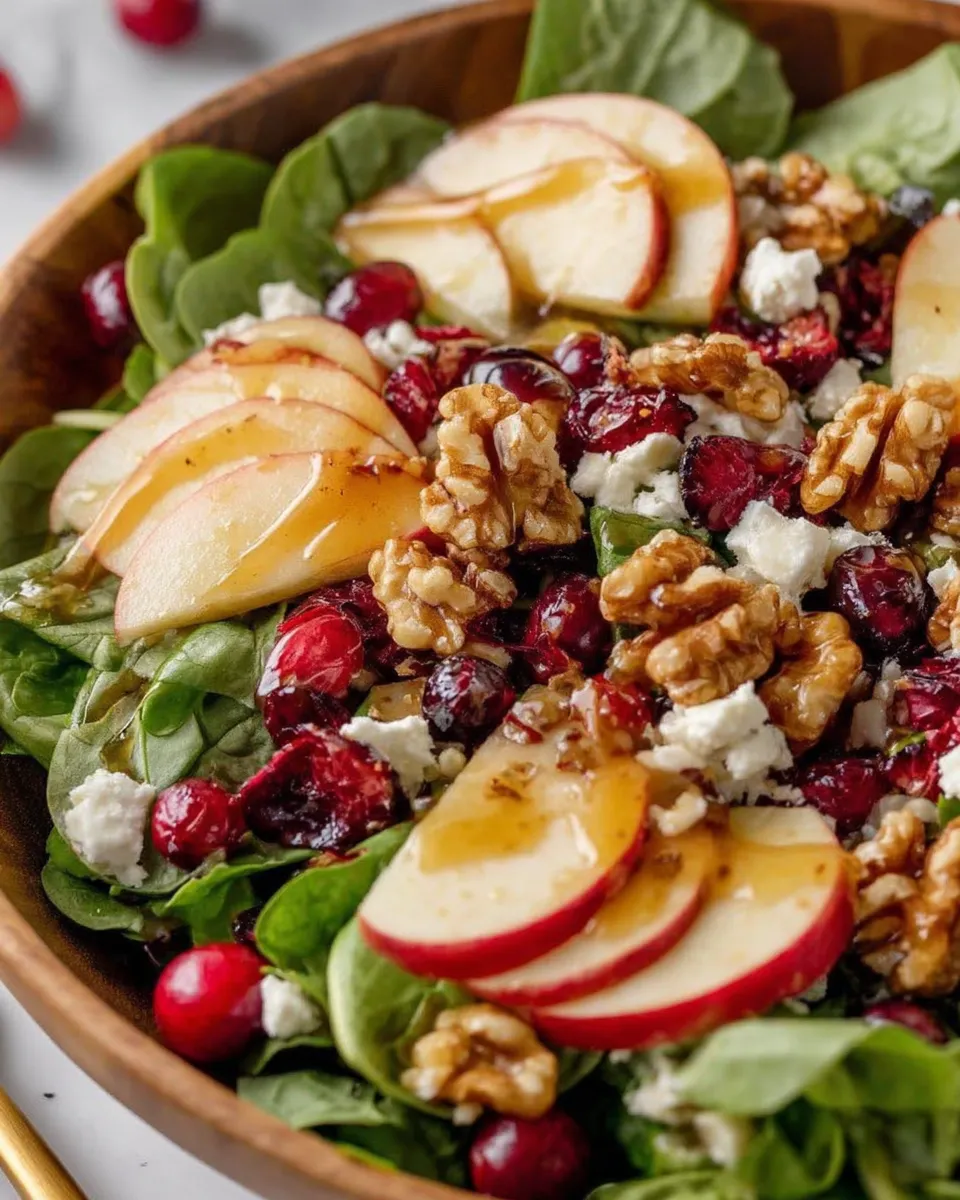 Salad plated with apples and cranberries
