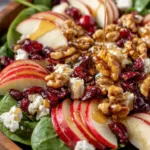 Apple walnut cranberry salad with maple dressing in a bowl