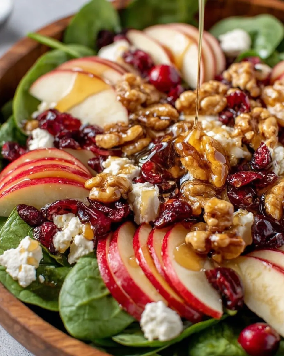 Apple walnut cranberry salad with maple dressing in a bowl