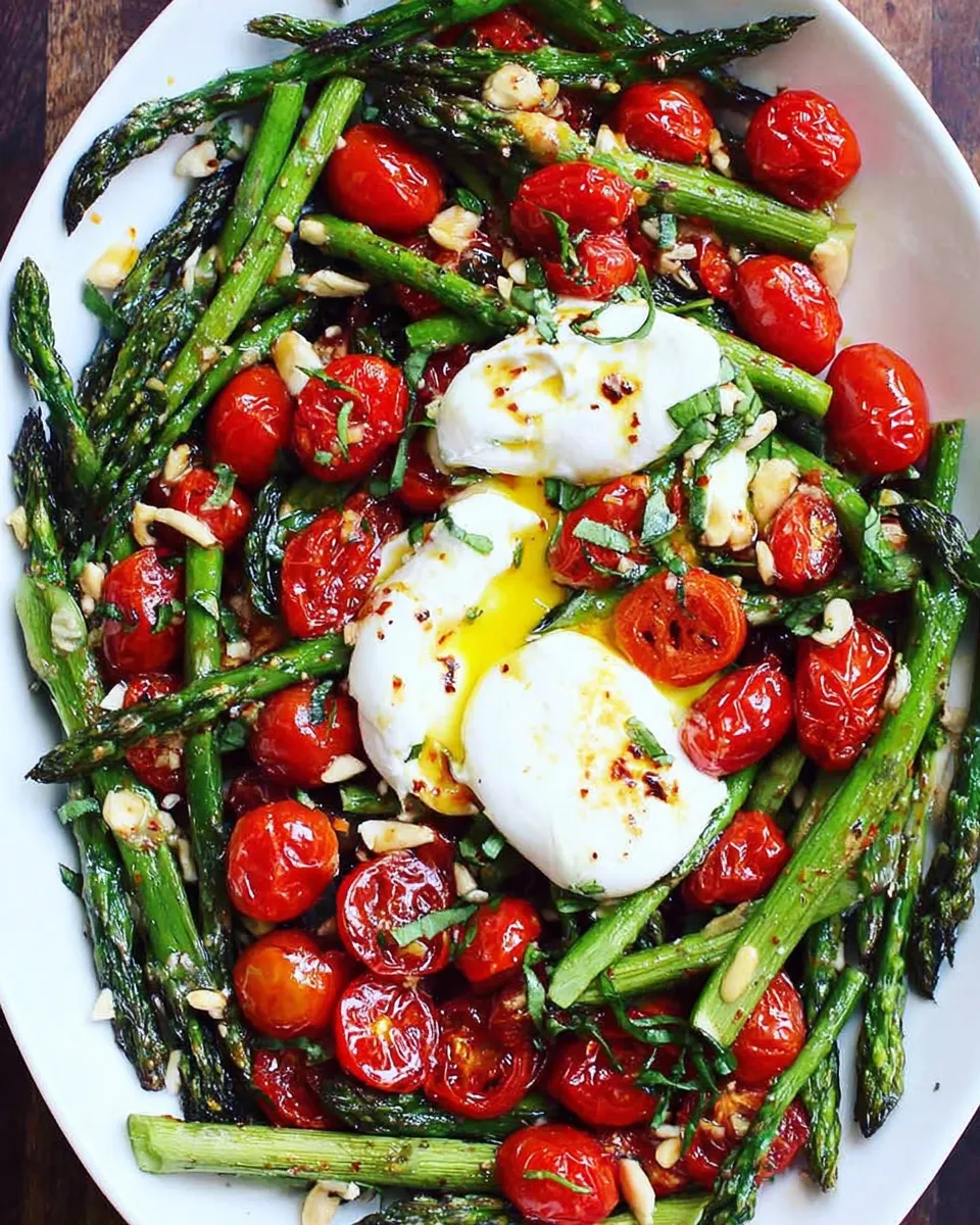 Asparagus tomato salad with burrata cheese