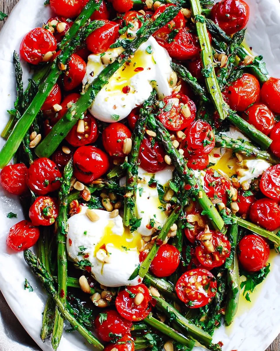Asparagus tomato salad served with wine