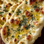 Authentic artisan garlic naan with melted butter and herbs