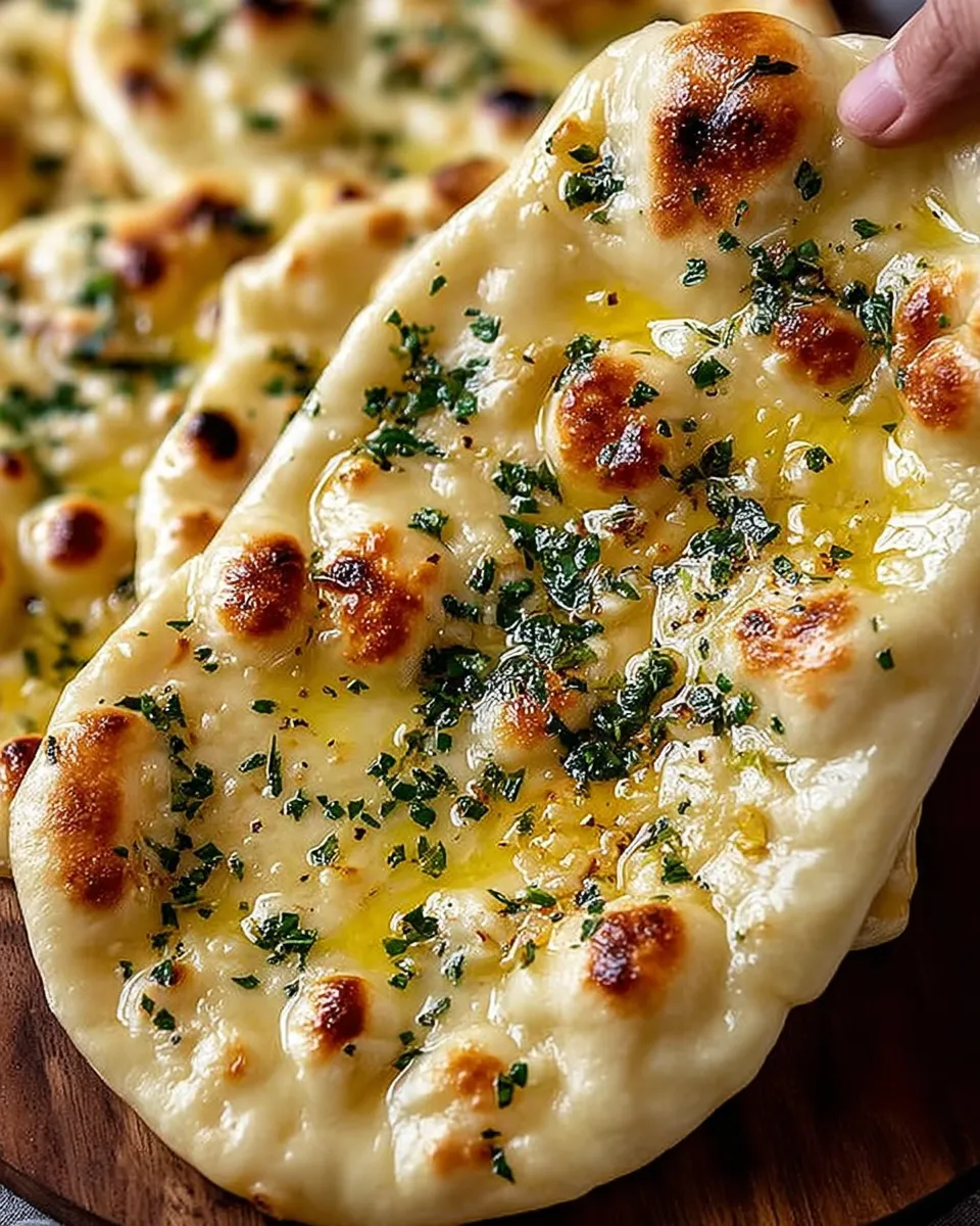 Authentic artisan garlic naan with melted butter and herbs