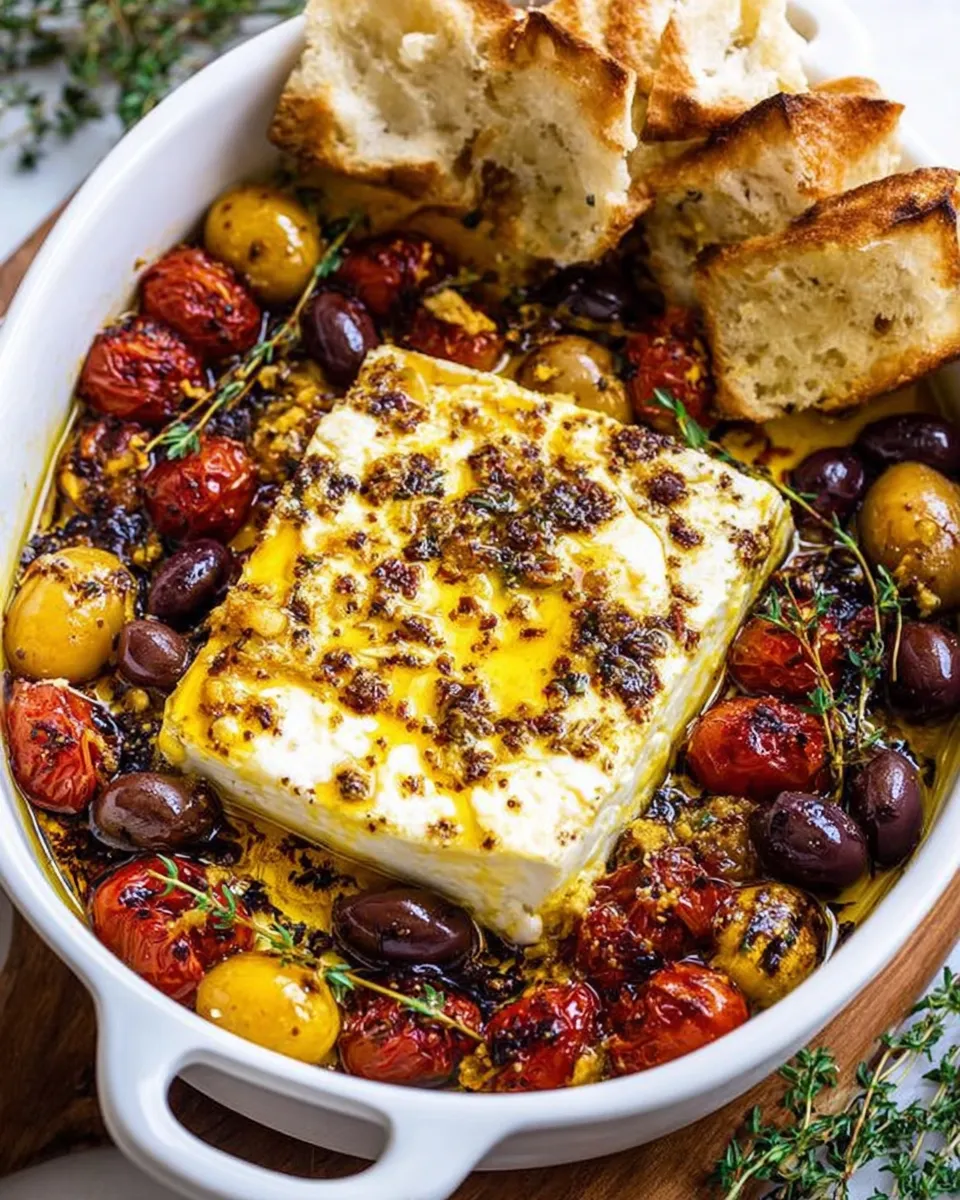 Baked feta mosaic topped with orange zest, capers, and crispy thyme