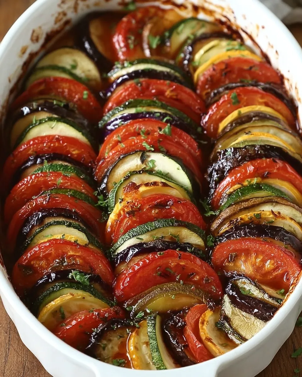 Serving of baked ratatouille with bread