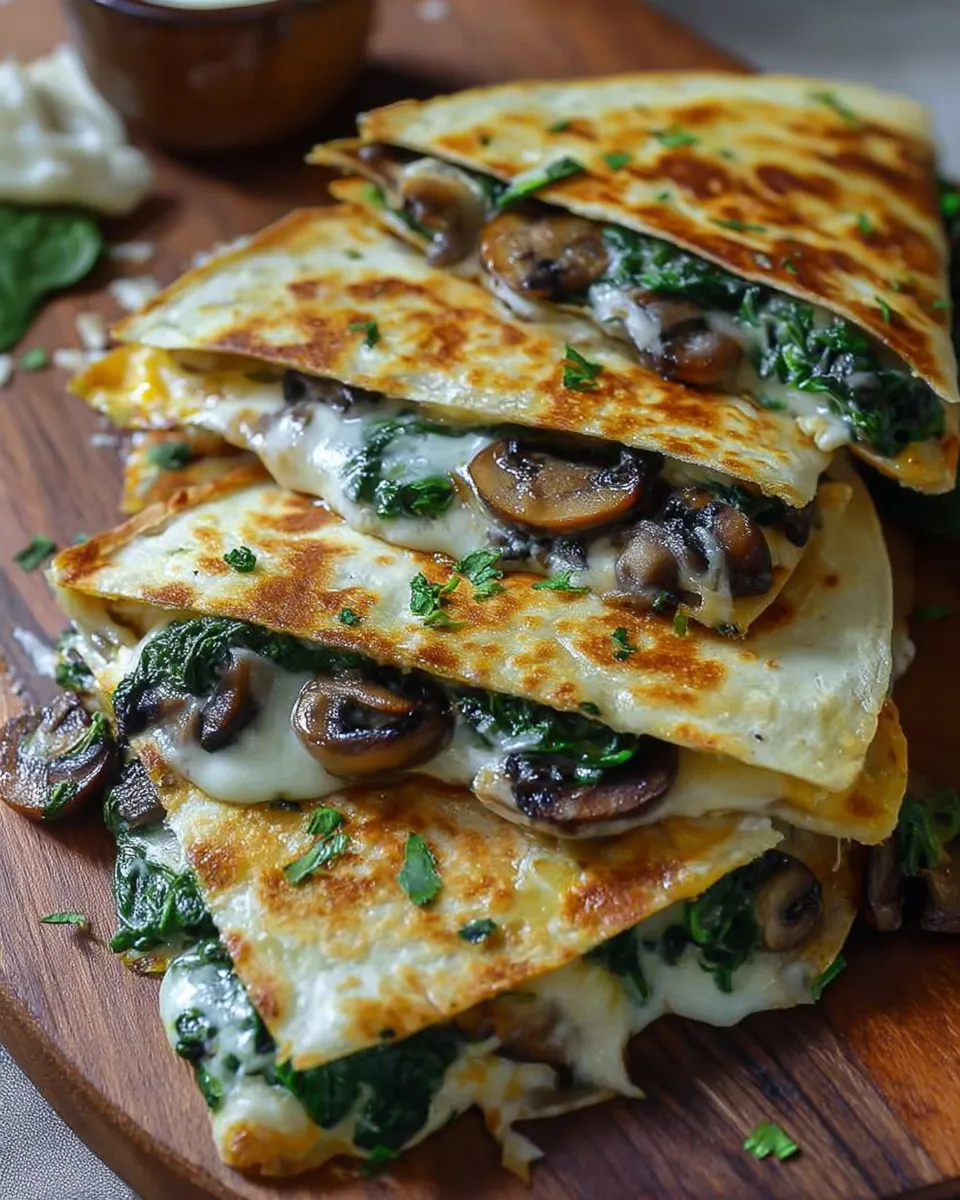 baked spinach mushroom quesadillas served hot